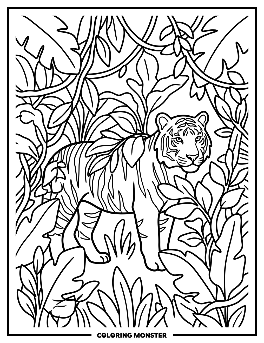 Tiger in Jungle Camouflage Coloring Page