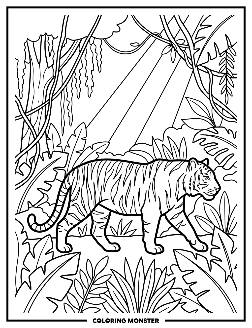 Tiger In The Jungle Coloring Page