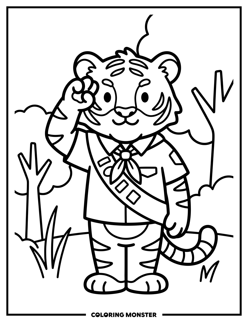 Tiger Scout Salutes Proudly Coloring Page