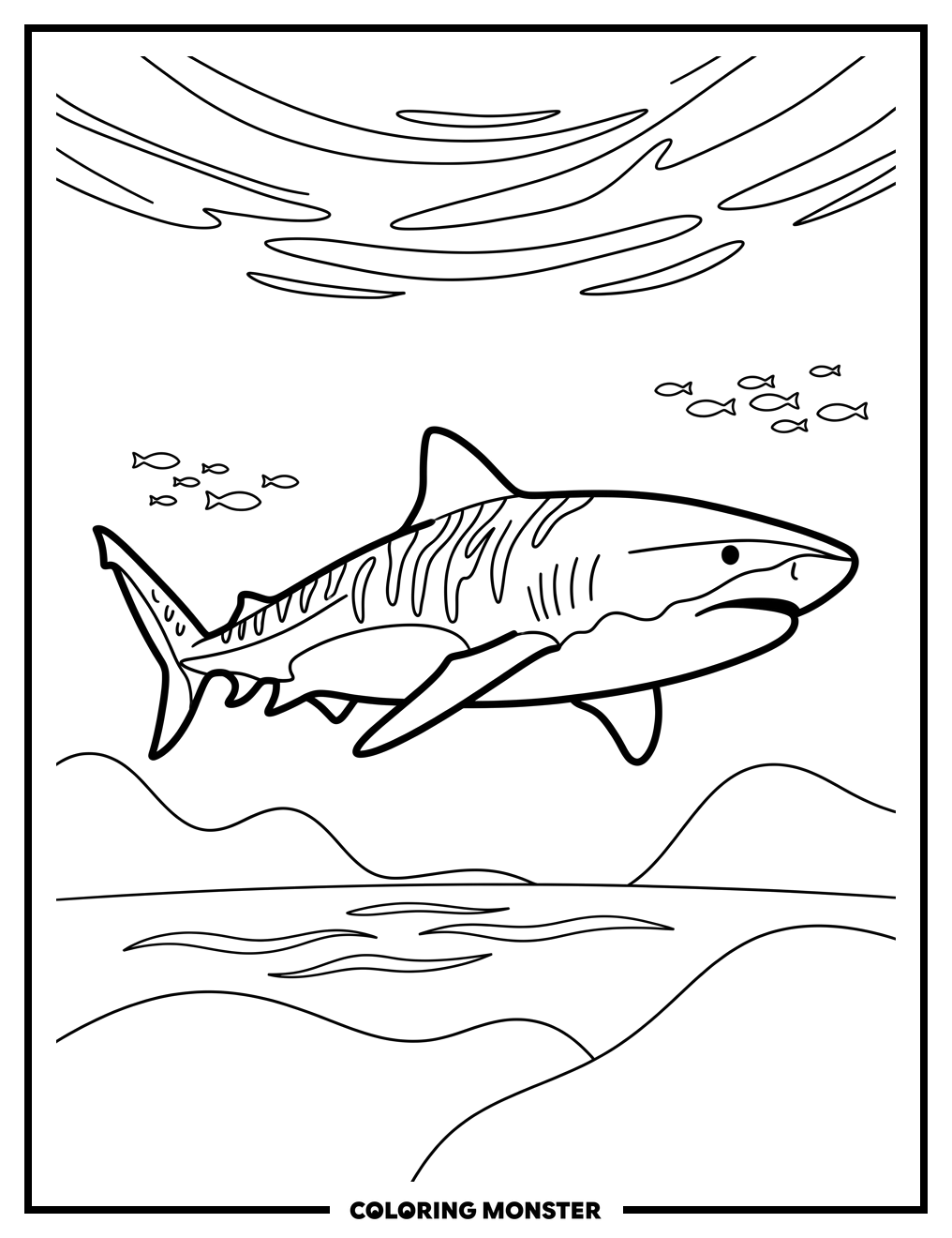 Tiger Shark in Blue Ocean Coloring Page