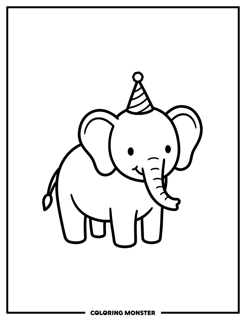 Tiny Elephant in Party Hat Coloring Page