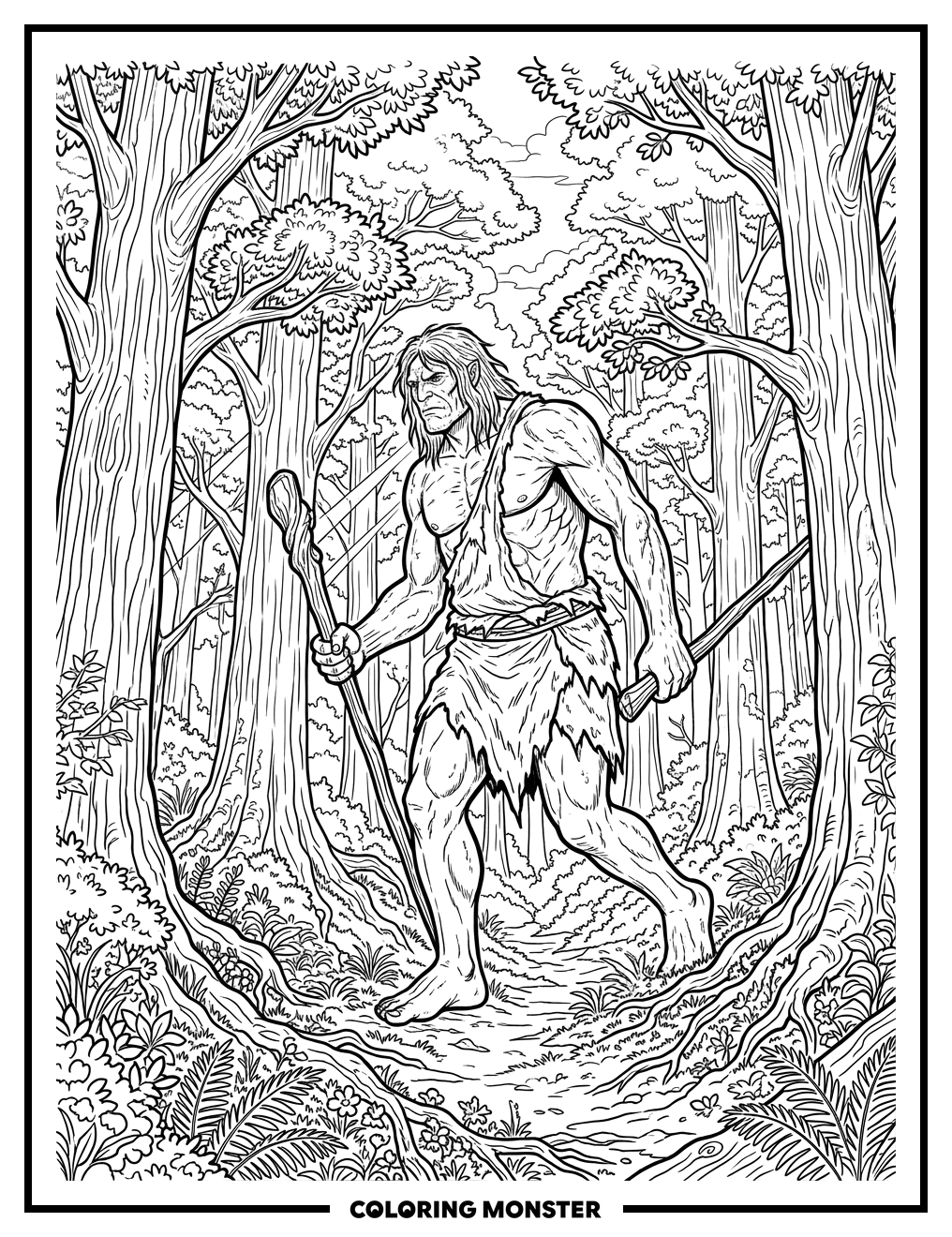 Titan Walking Through Ancient Forest Coloring Page