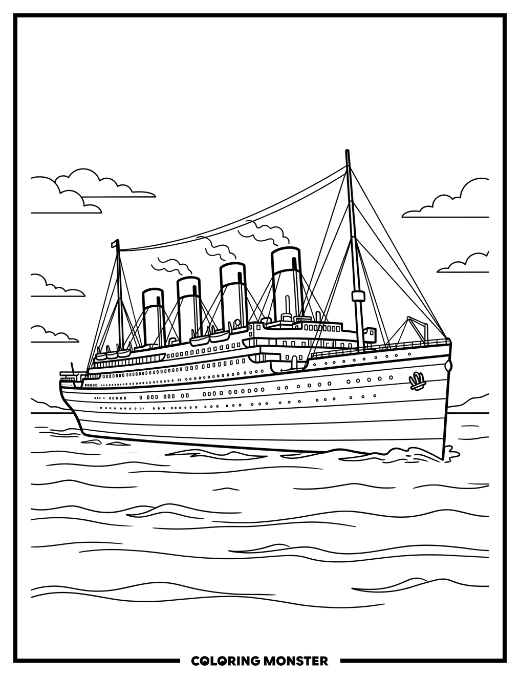 Titanic Ocean Liner Sailing Coloring Page