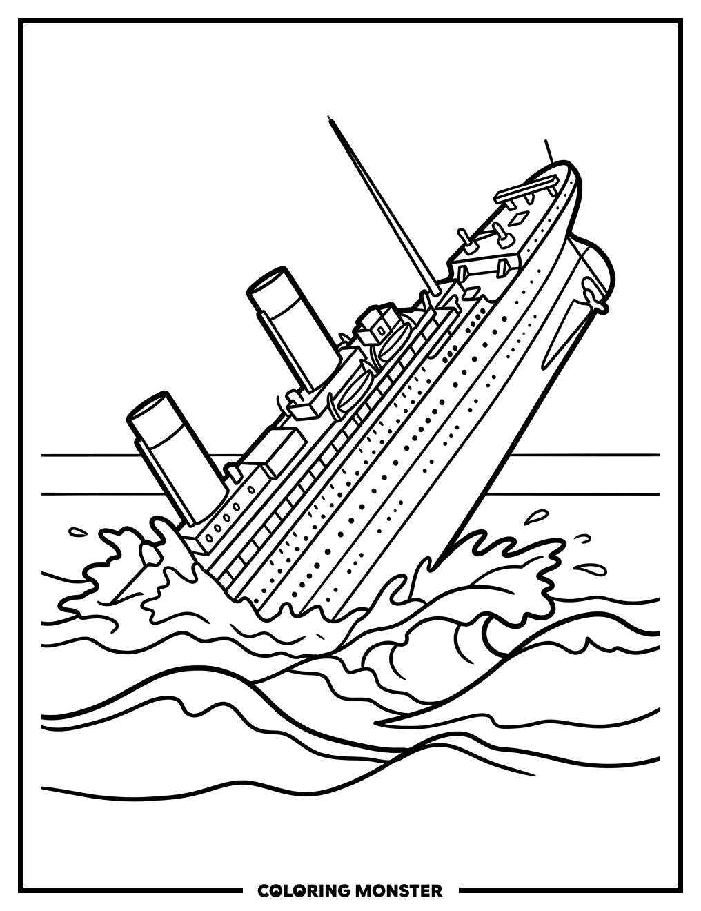 Titanic Sinking Into The Ocean Coloring Page
