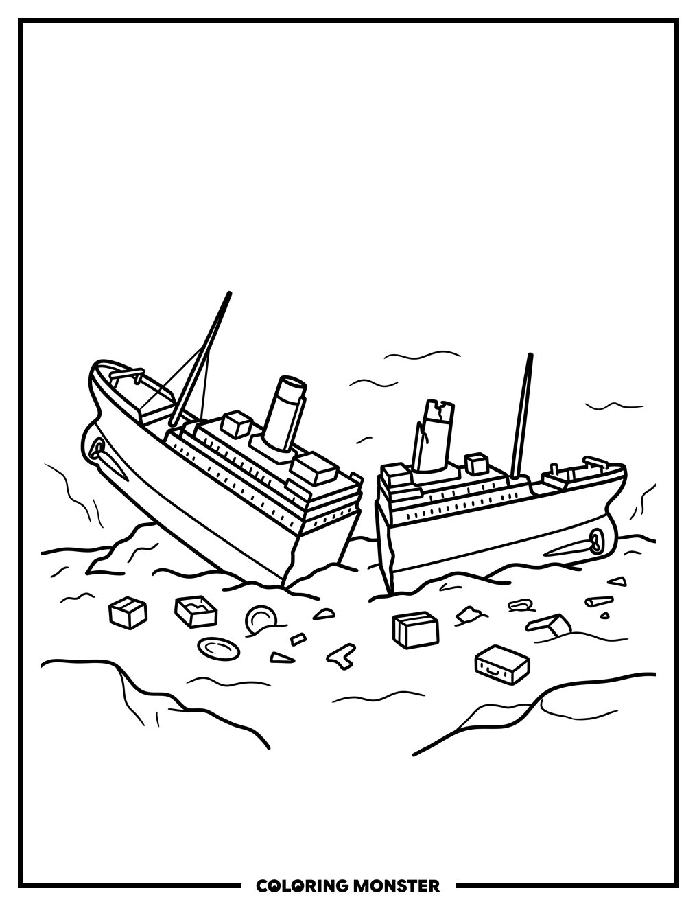 Titanic Wreck on Ocean Floor Coloring Page