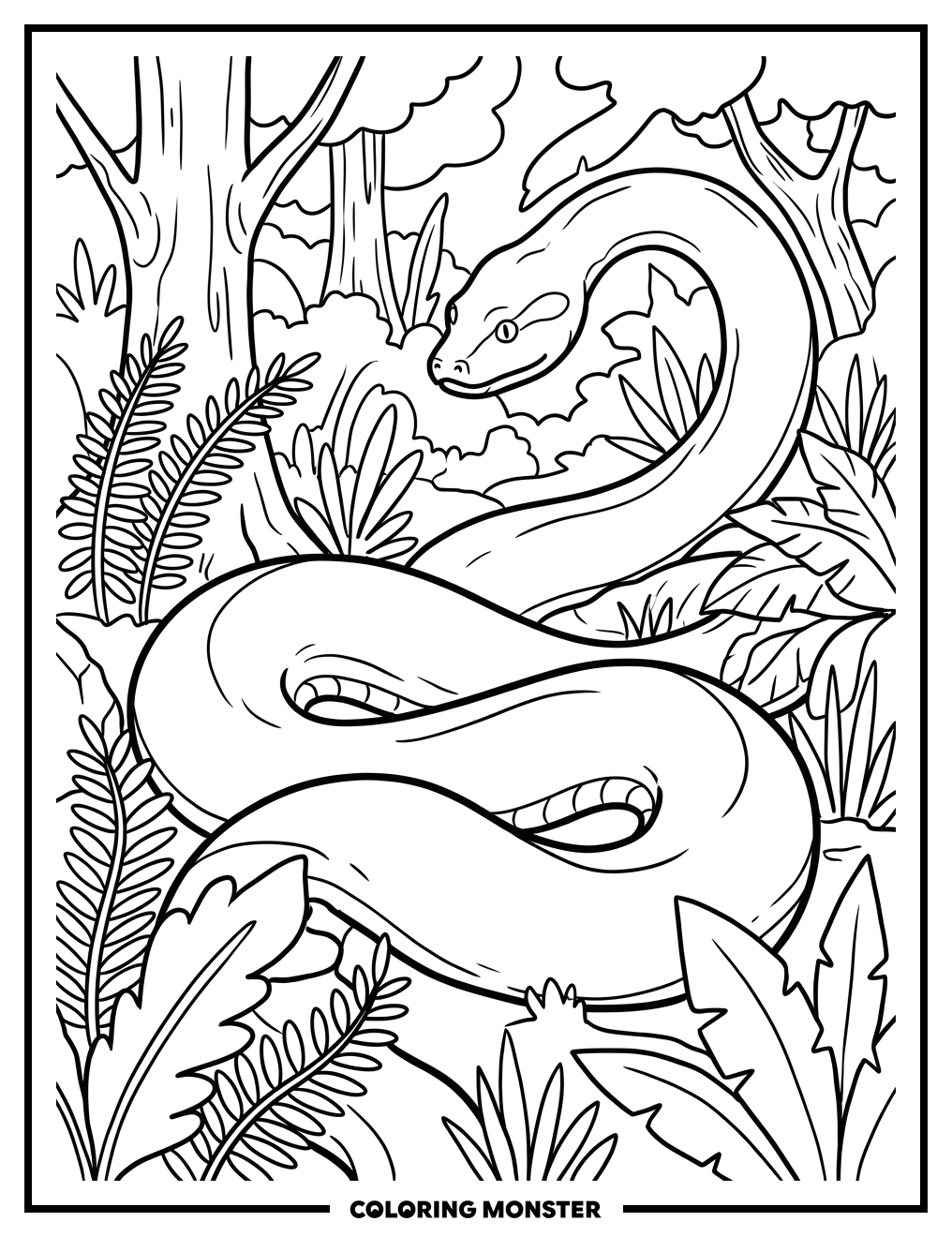 Titanoboa in Prehistoric Jungle Coloring Page