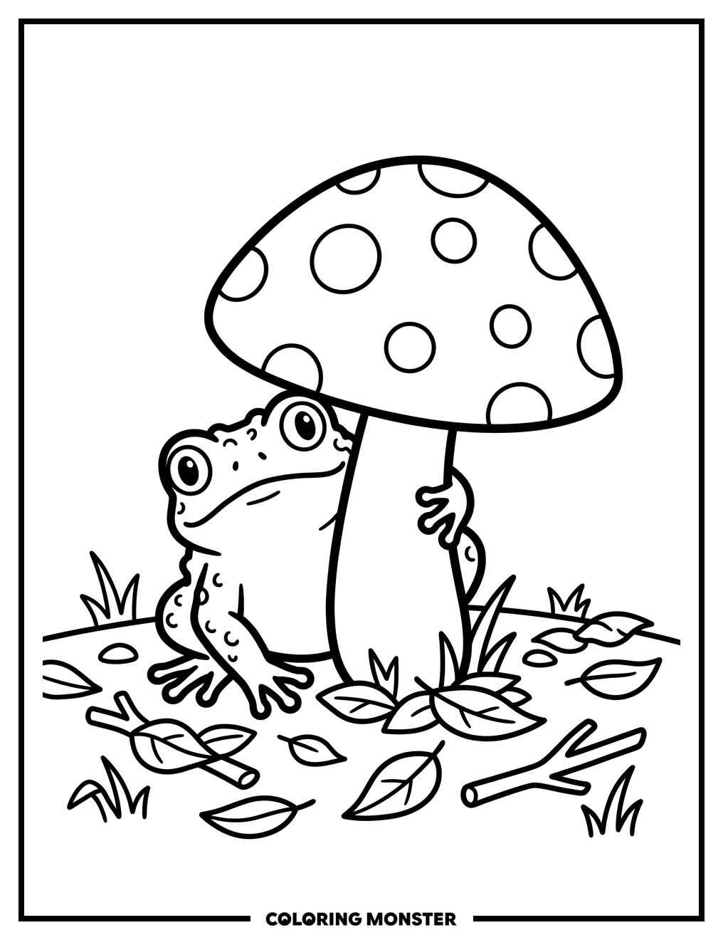 Toad Peeking From Behind Mushroom Coloring Page