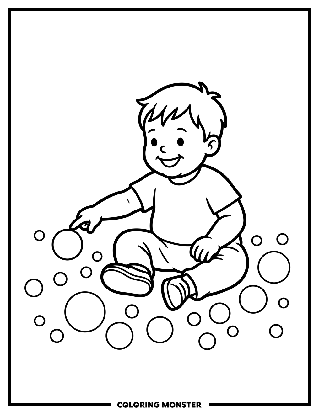Toddler and Dots Coloring Page