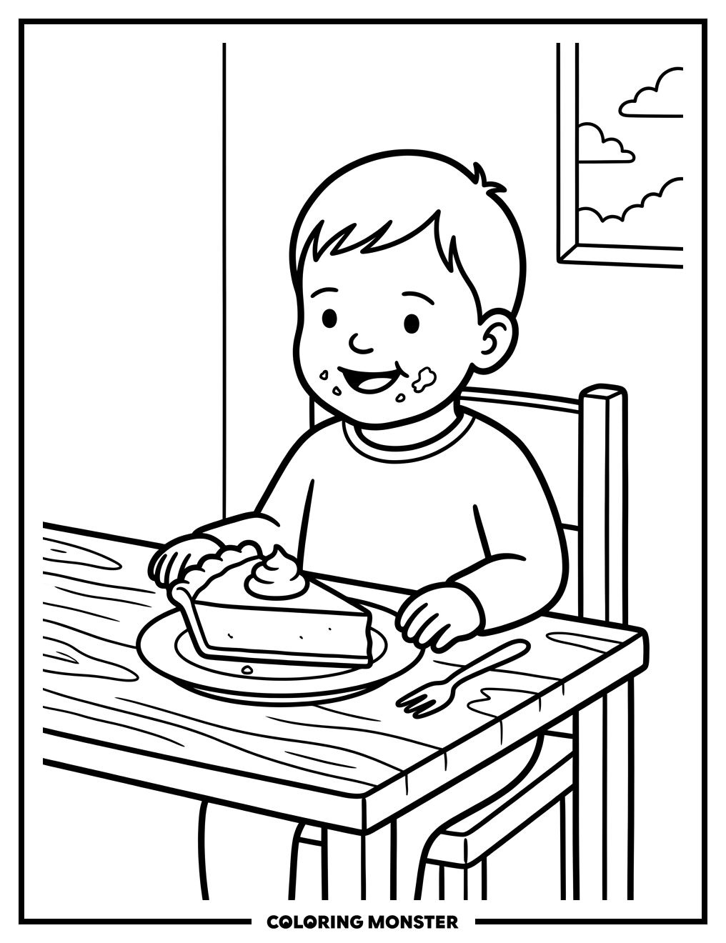 Toddler Enjoys Pumpkin Pie Coloring Page