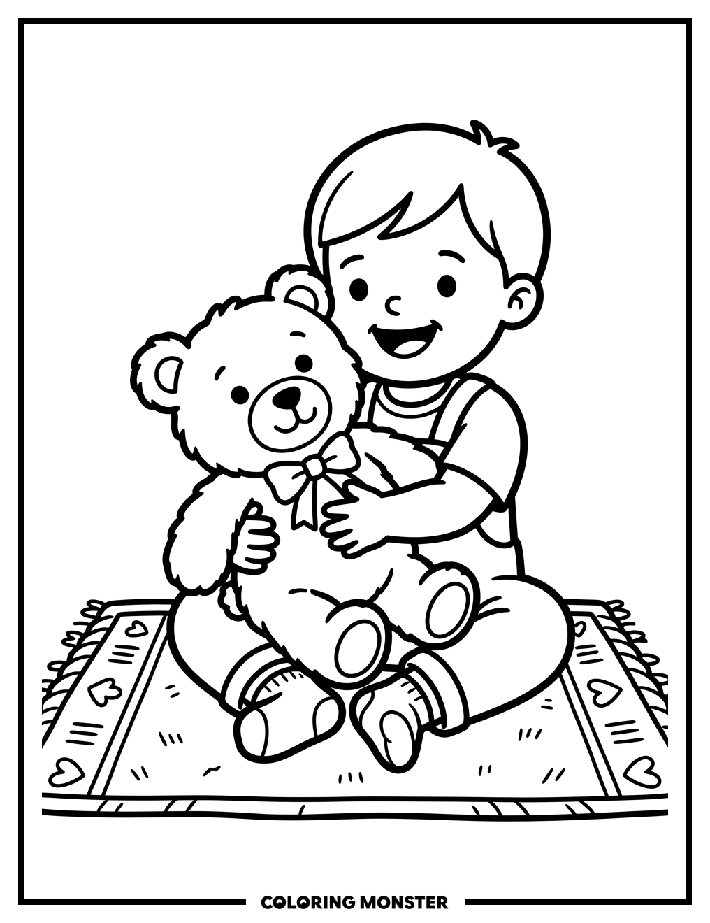 Toddler Hugging Teddy Bear Coloring Page