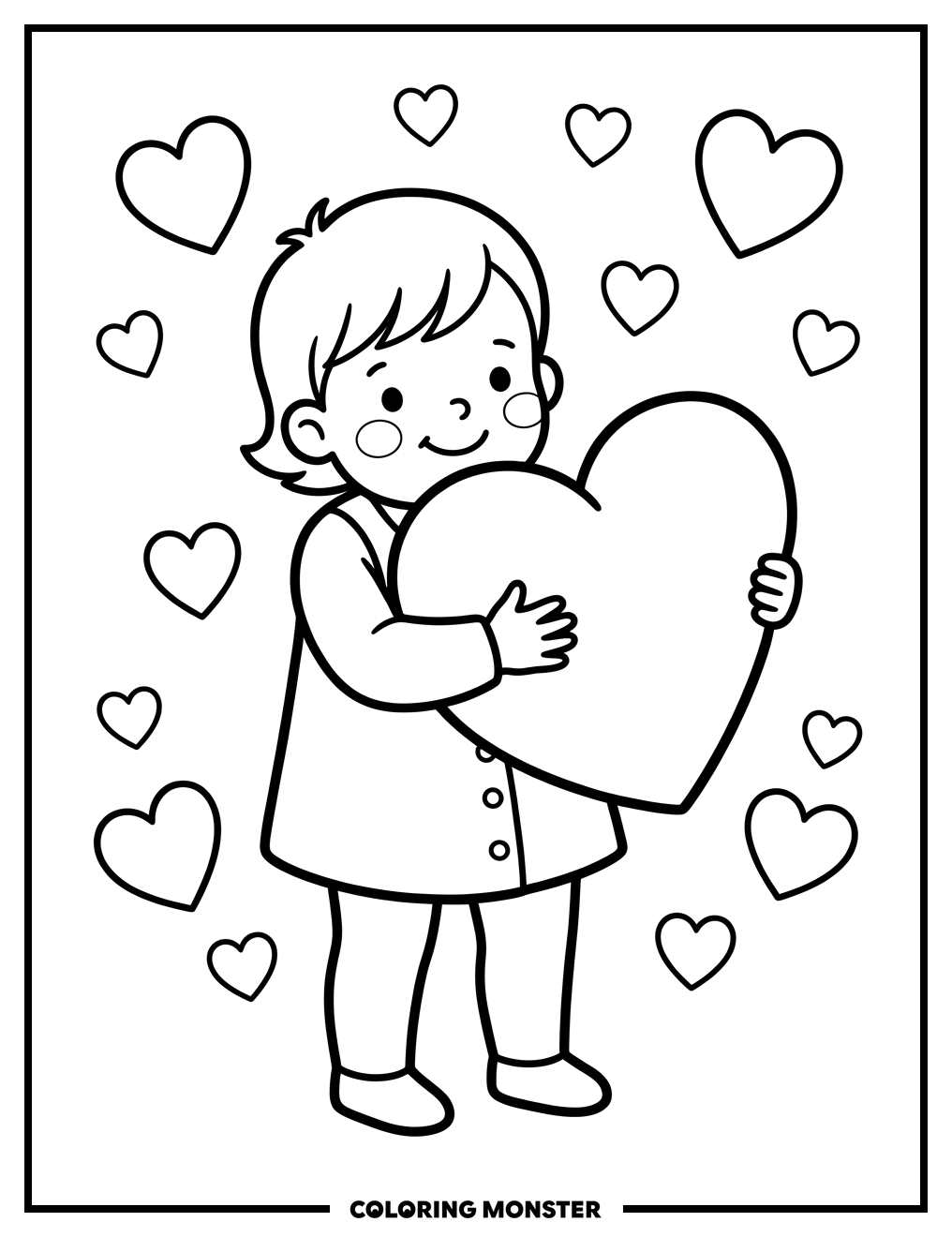 Toddler Hugs Red Heart Coloring Page