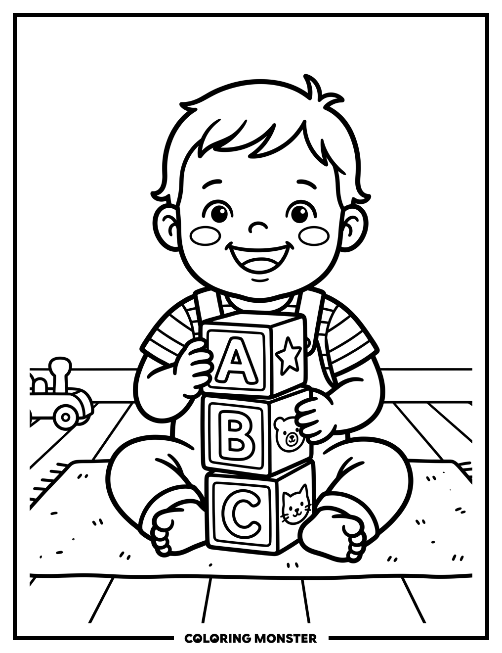 Toddler Playing With ABC Blocks Coloring Page