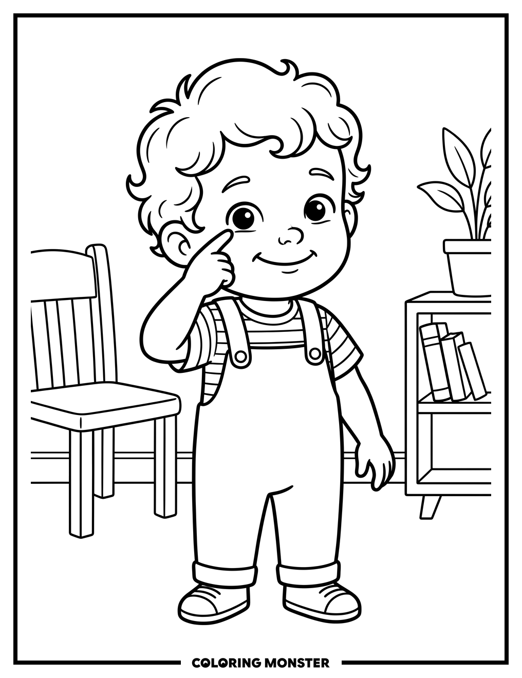 Toddler Points to Their Eye Coloring Page