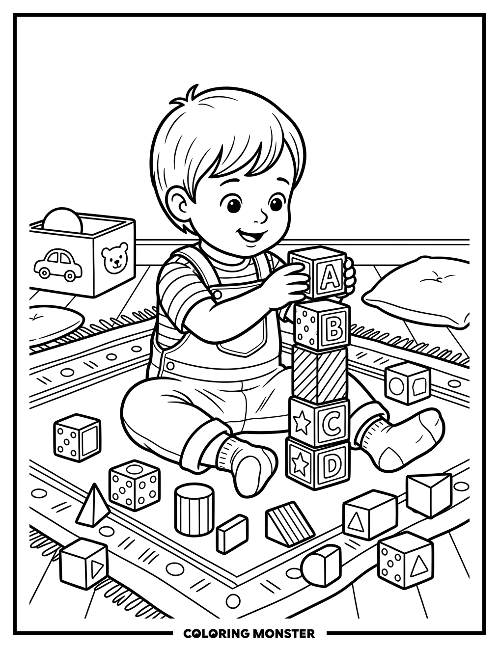 Toddler Stacking Colorful Toy Blocks Coloring Page
