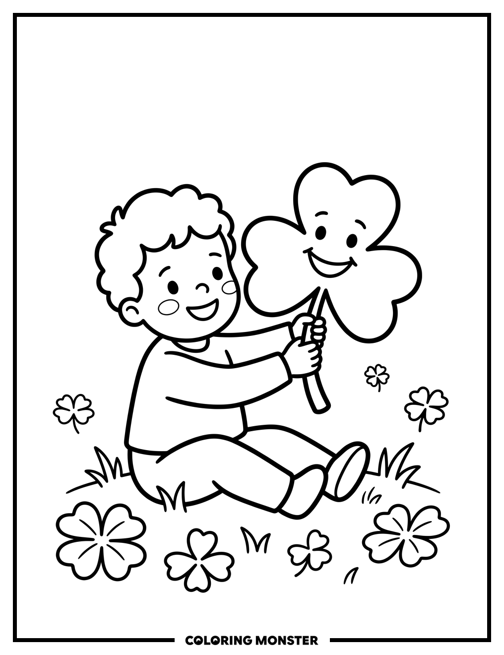 Toddler With Shamrock Coloring Page