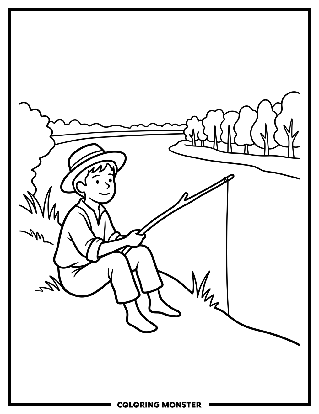 Tom Sawyer Fishing By River Coloring Page