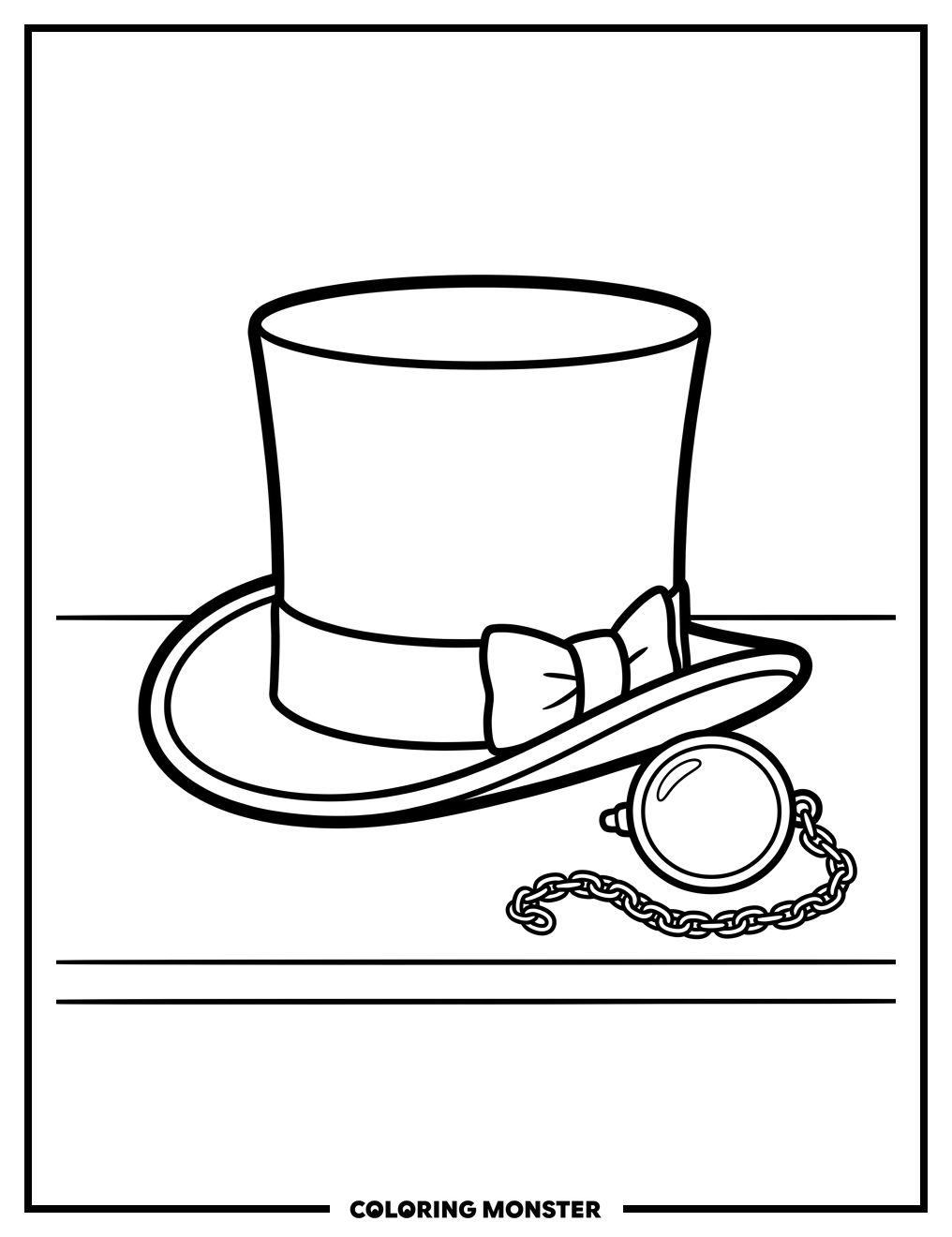Top Hat and Monocle Coloring Page