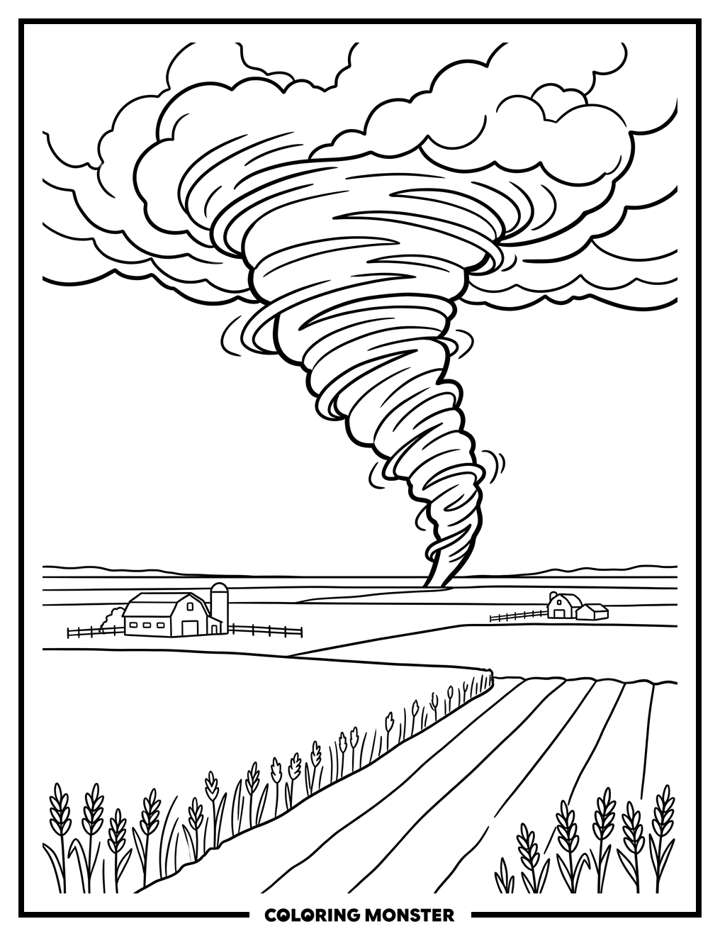 Tornado Over Kansas Plains Coloring Page