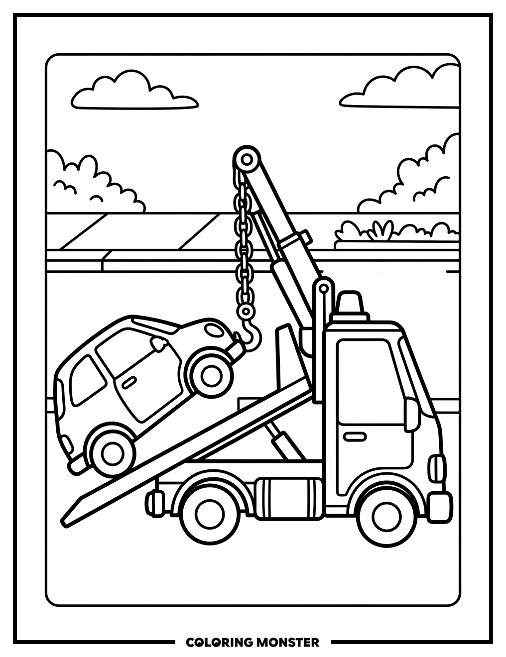 Tow Truck Lifting Car Coloring Page