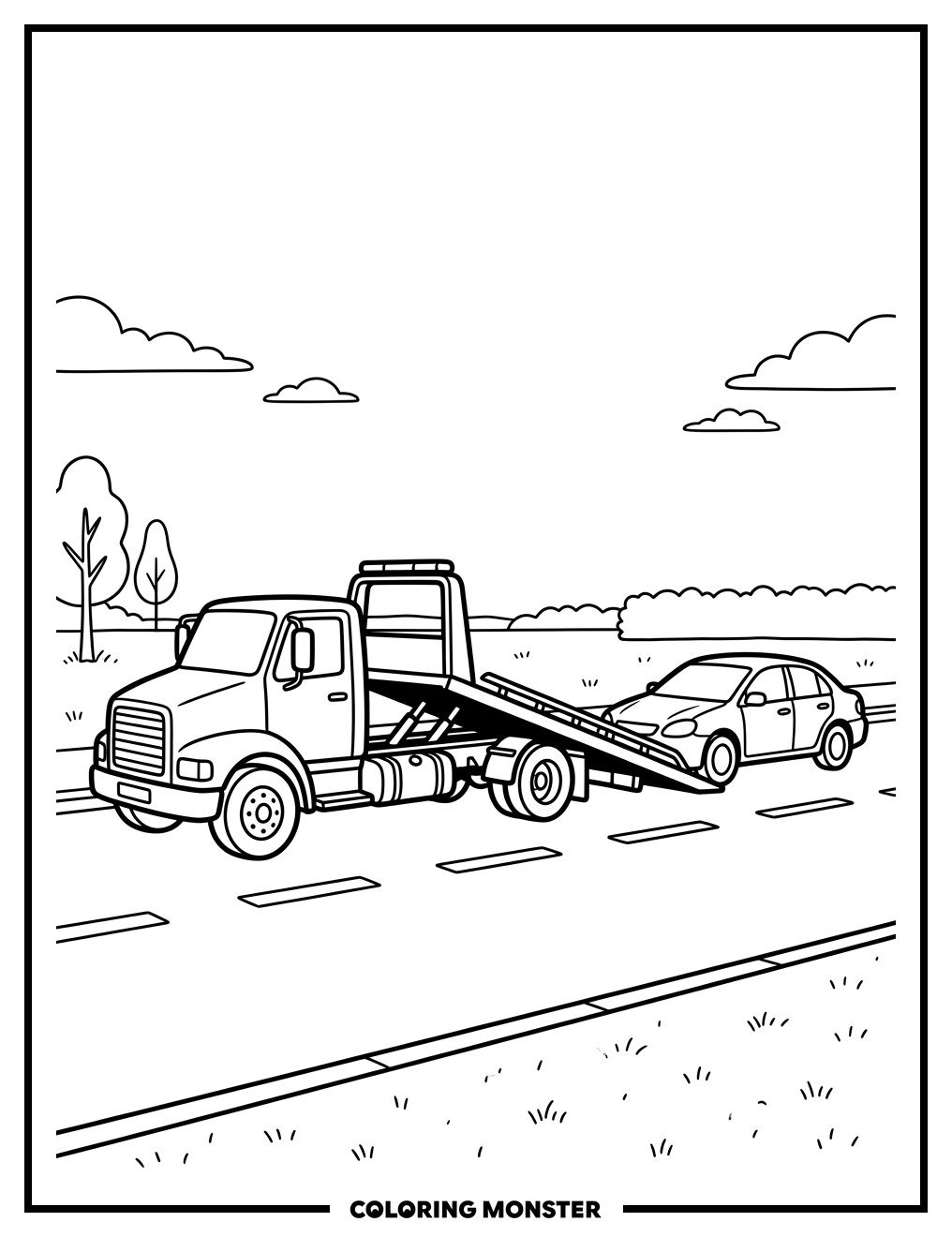 Tow Truck Loading a Car Coloring Page