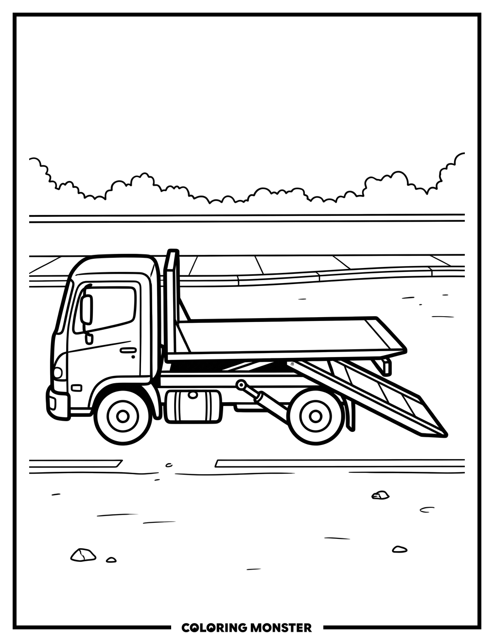 Tow Truck on Street Coloring Page