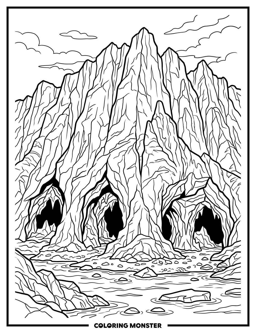 Towering Glacier With Blue Ice Caves Coloring Page