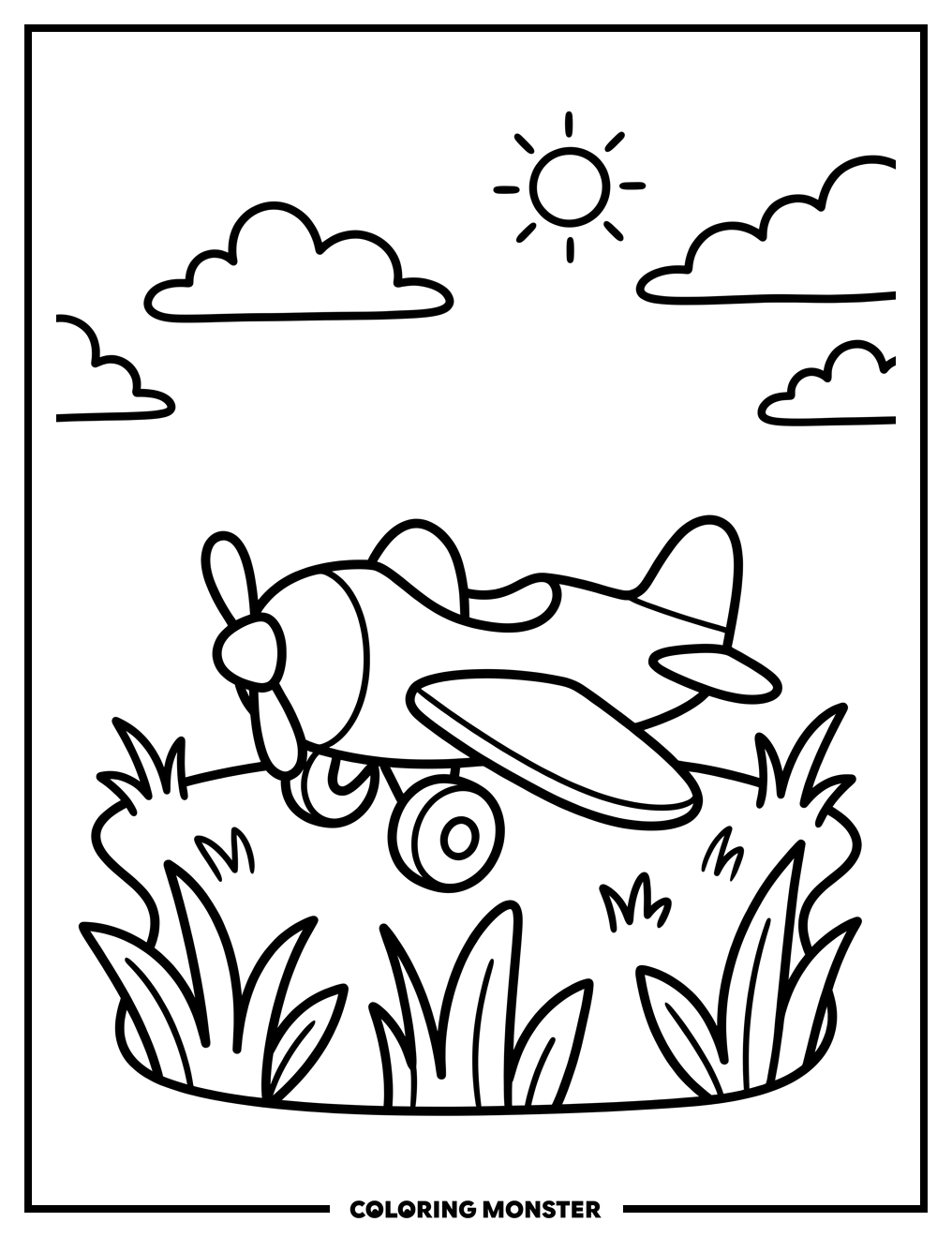 Toy Airplane on Grass Coloring Page