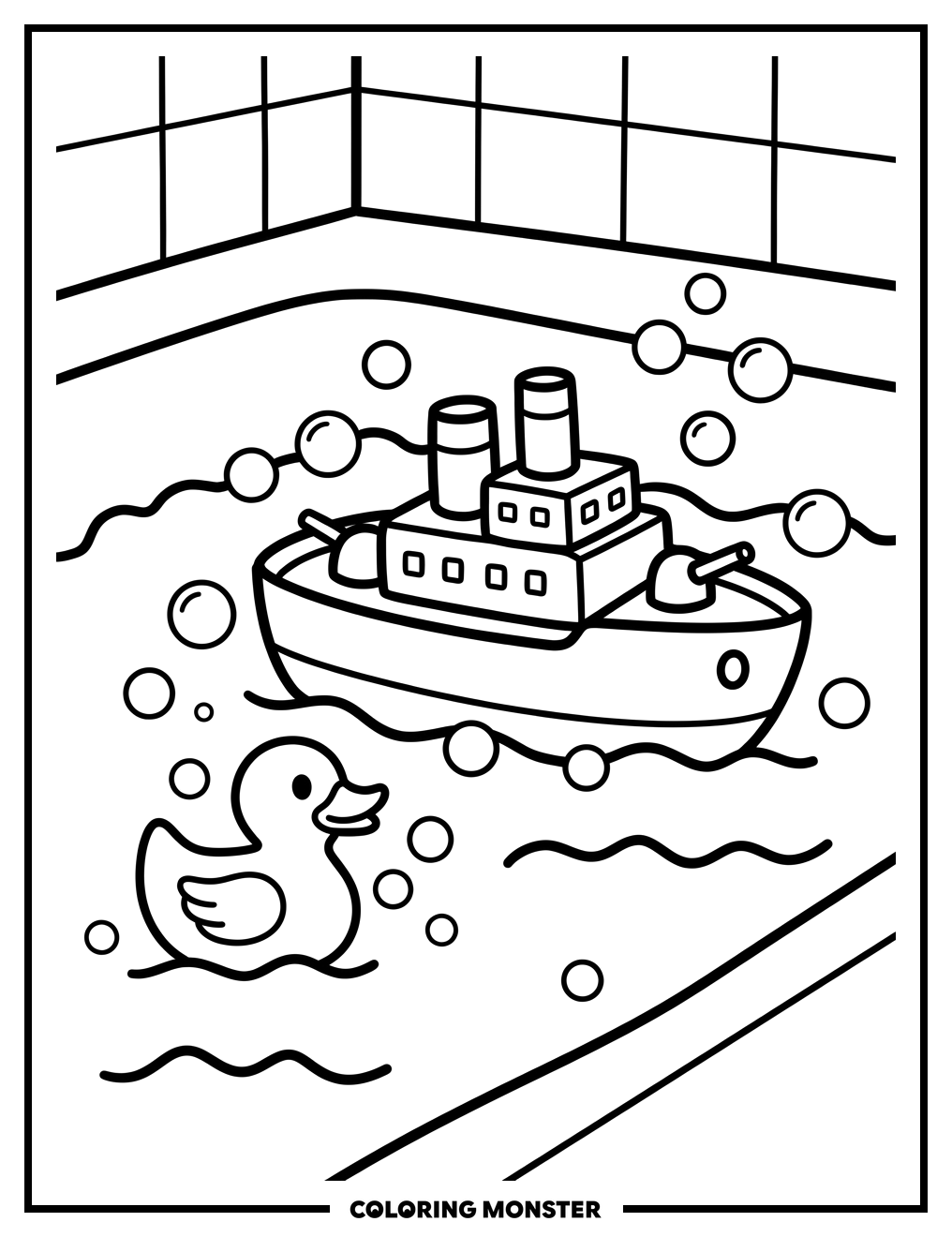 Toy Battleship in Bathtub Coloring Page