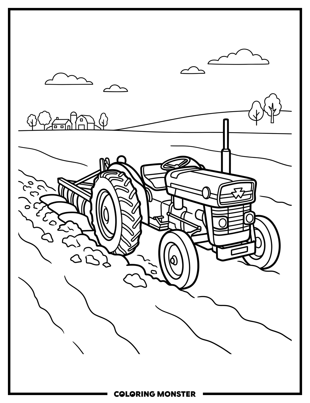 Tractor Plowing a Field Coloring Page