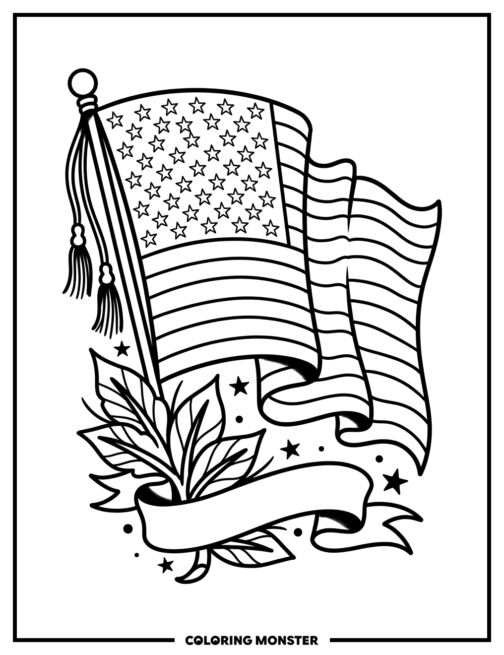 Traditional Tattoo American Flag Coloring Page