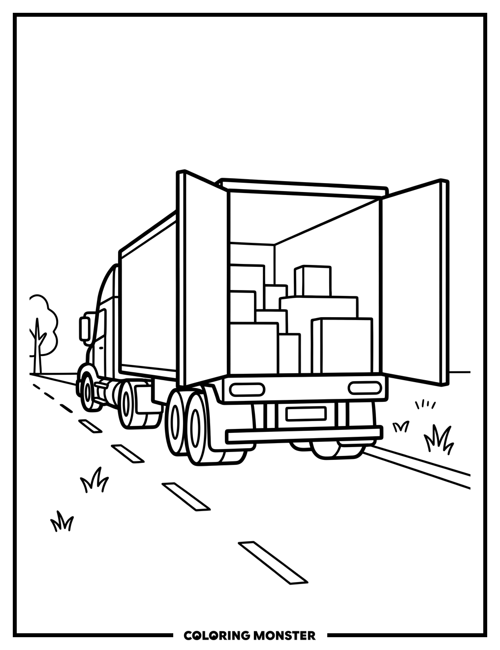 Trailer Truck on Road Coloring Page