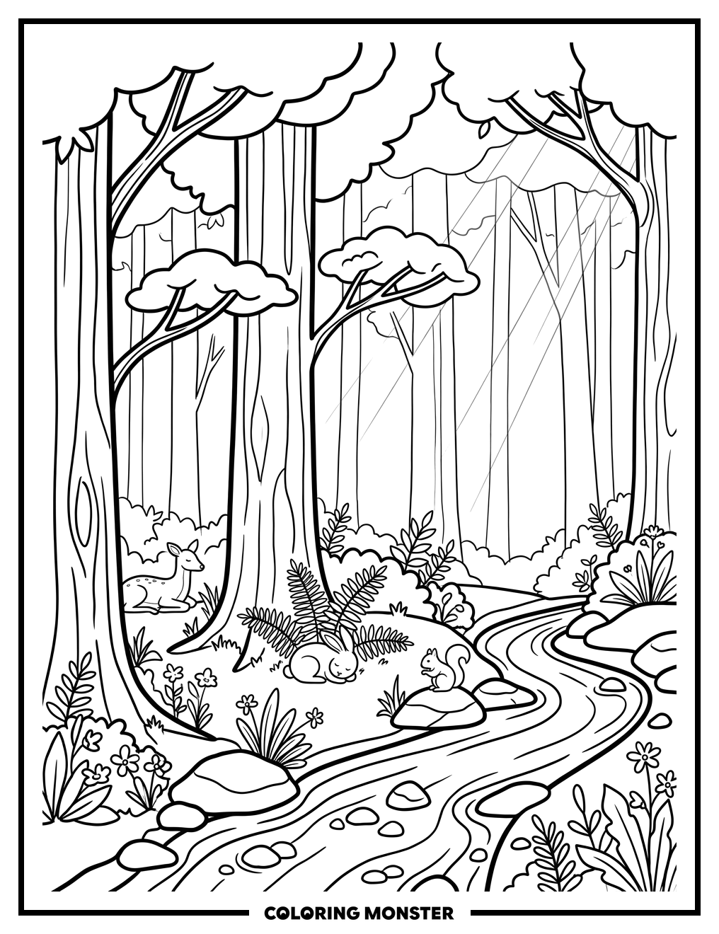 Tranquil Forest Scene Coloring Page
