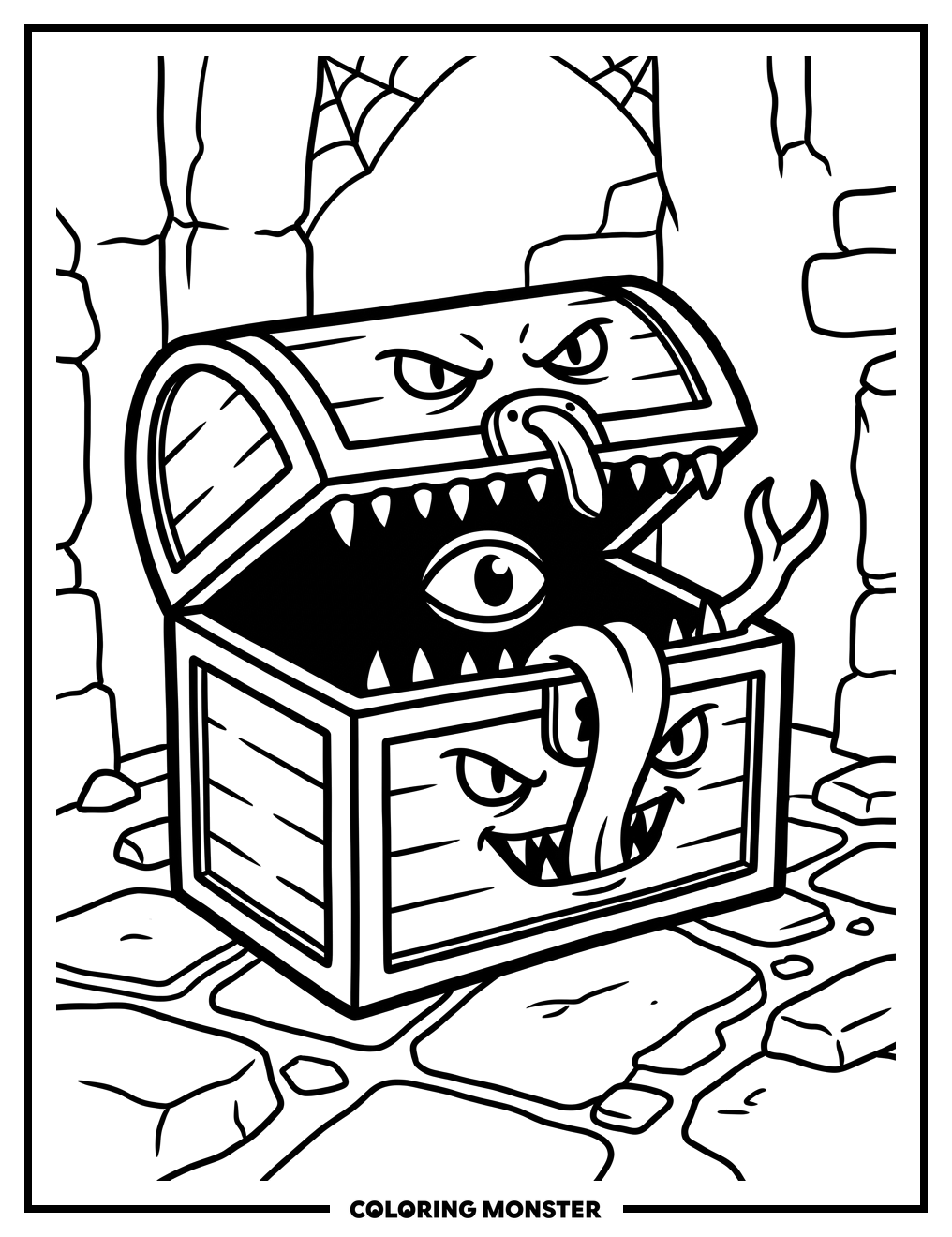 Treasure Chest Monster Opening Up Coloring Page