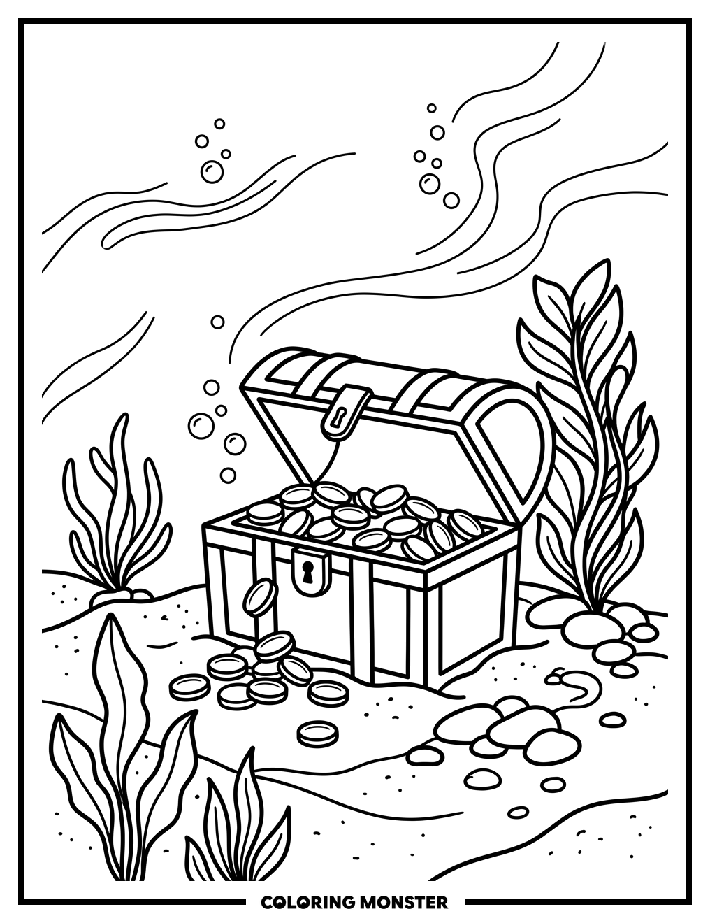 Treasure Chest on Ocean Floor Coloring Page