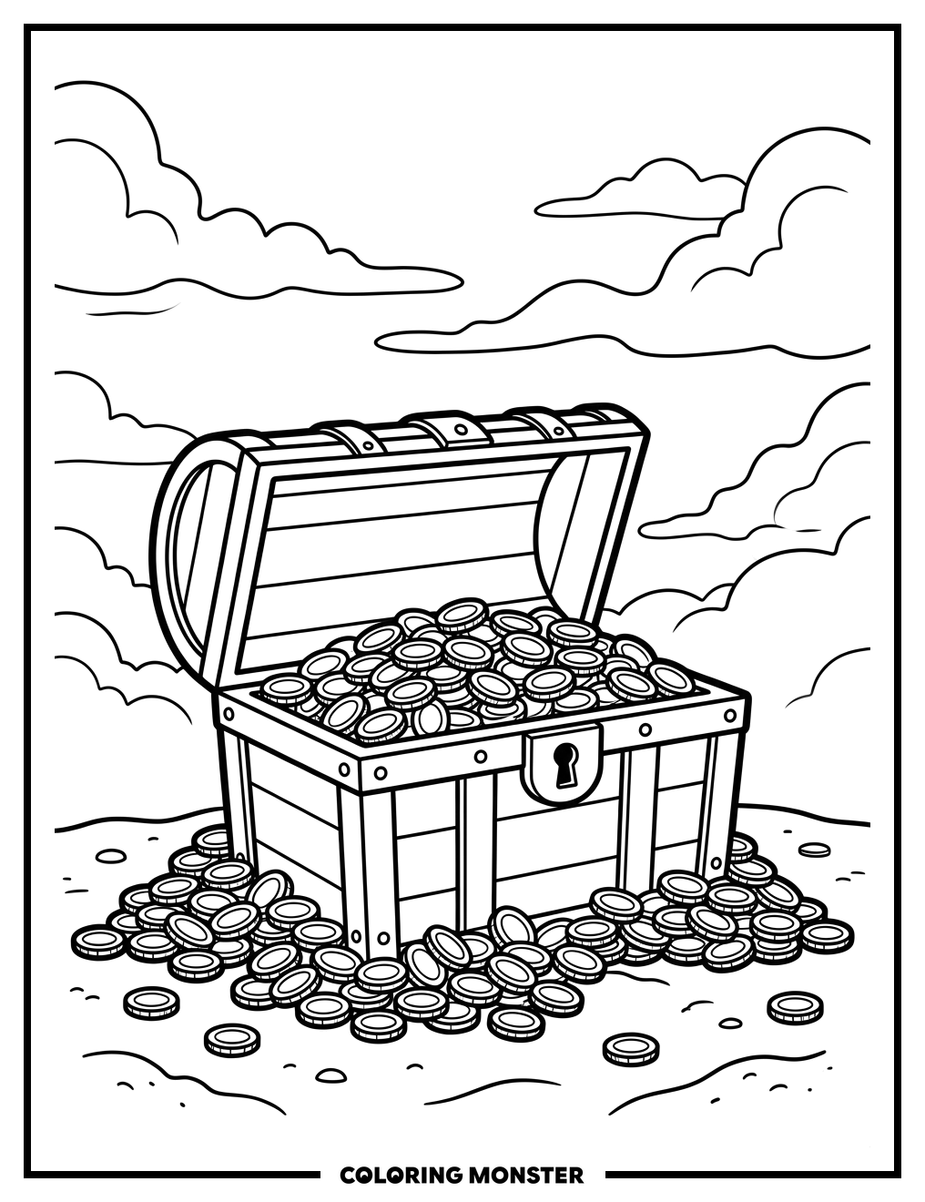 Treasure Chest Overflowing With Gold Coloring Page