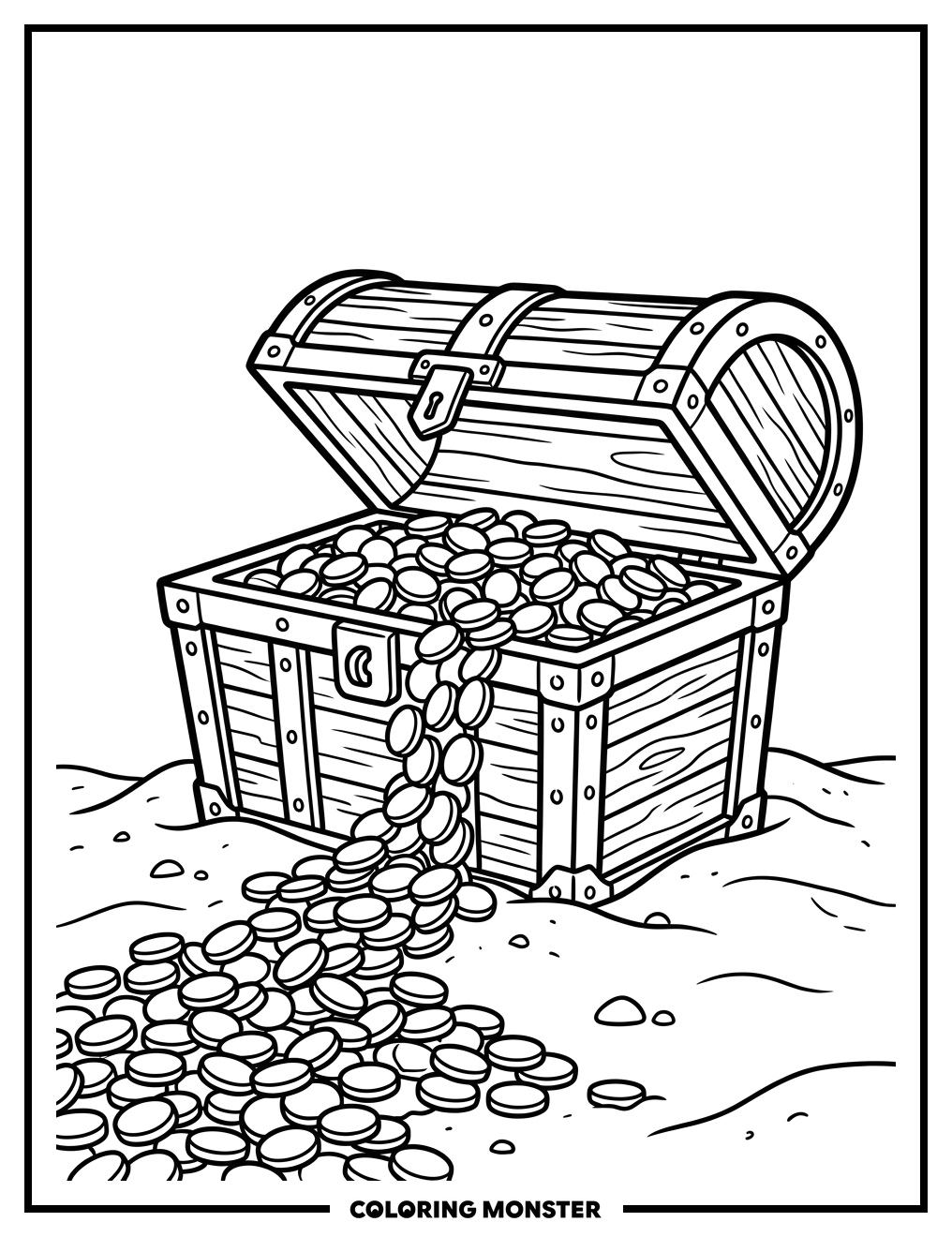 Treasure Chest Overflowing With Gold Coins Coloring Page