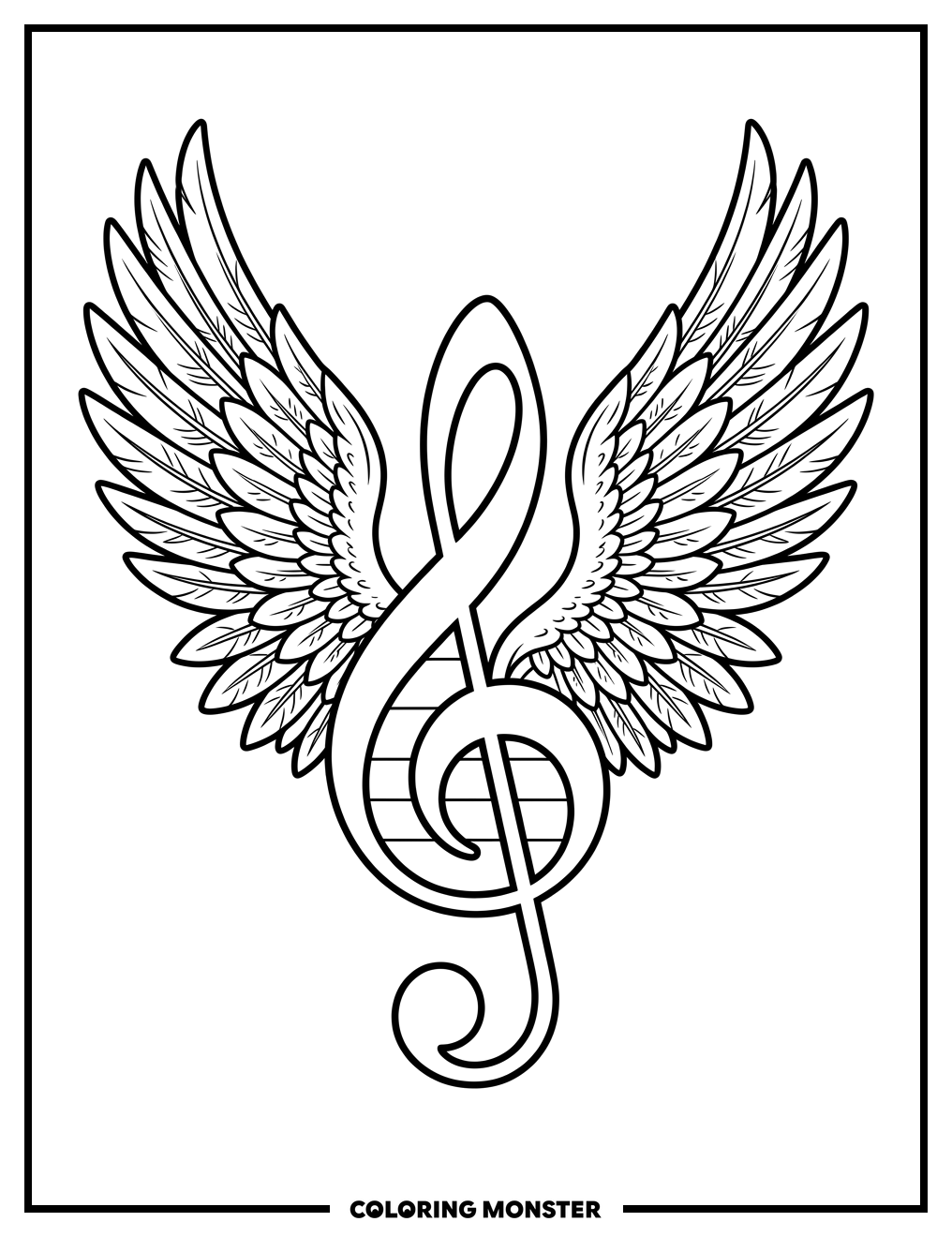 Treble Clef With Wings Coloring Page