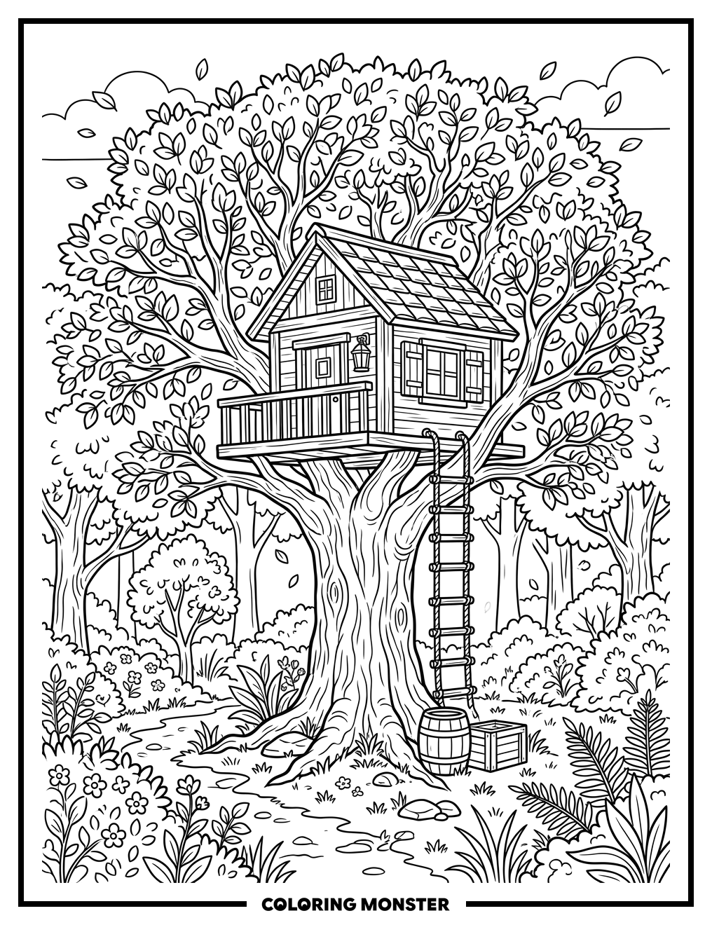 Treehouse in a Leafy Forest