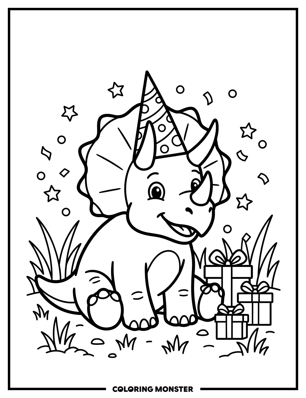 Triceratops Dinosaur Birthday Party Coloring Page