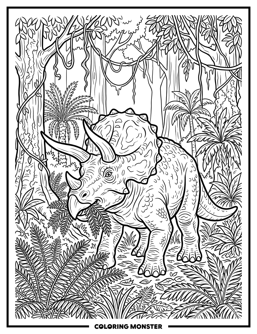Triceratops Eating Ferns Coloring Page
