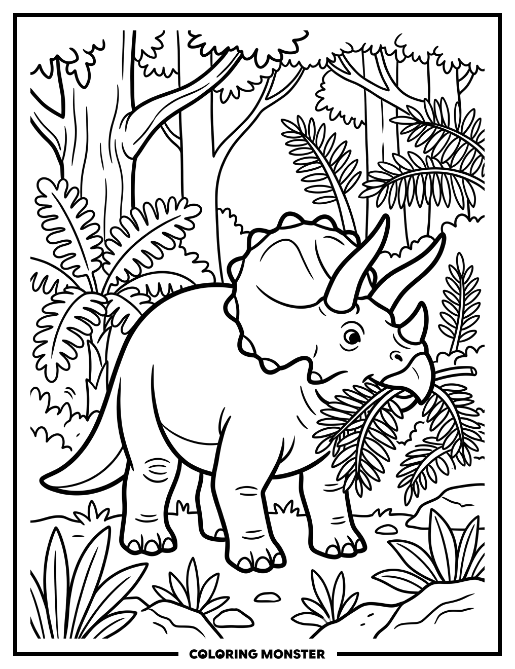 Triceratops Eating Ferns Coloring Page