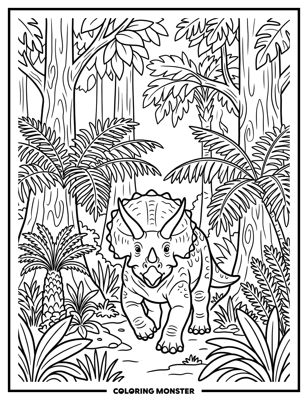 Triceratops in a Prehistoric Jungle Coloring Page