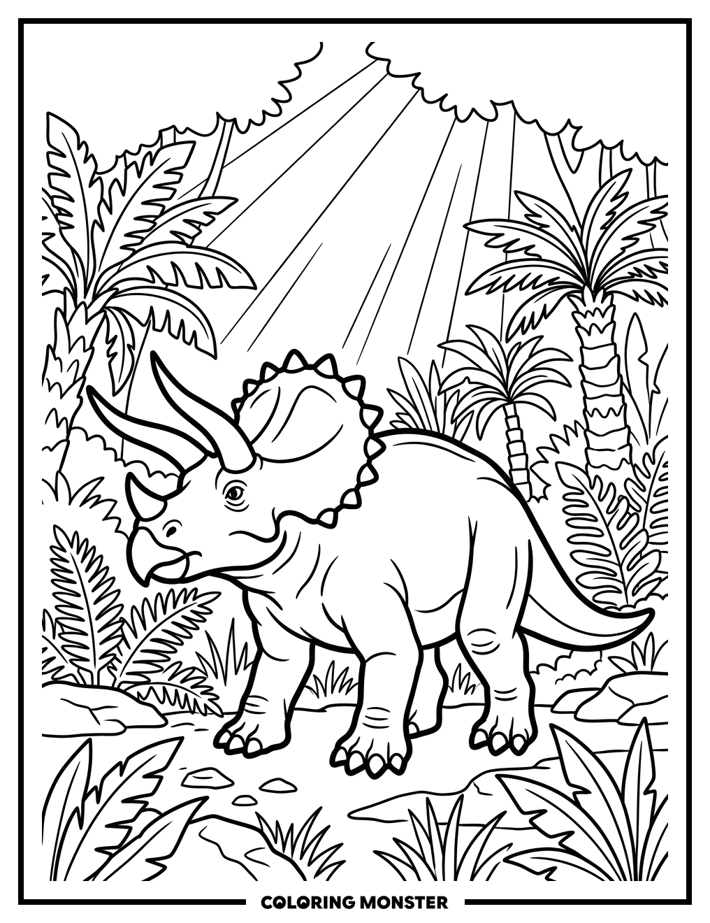 Triceratops in Ferns Coloring Page