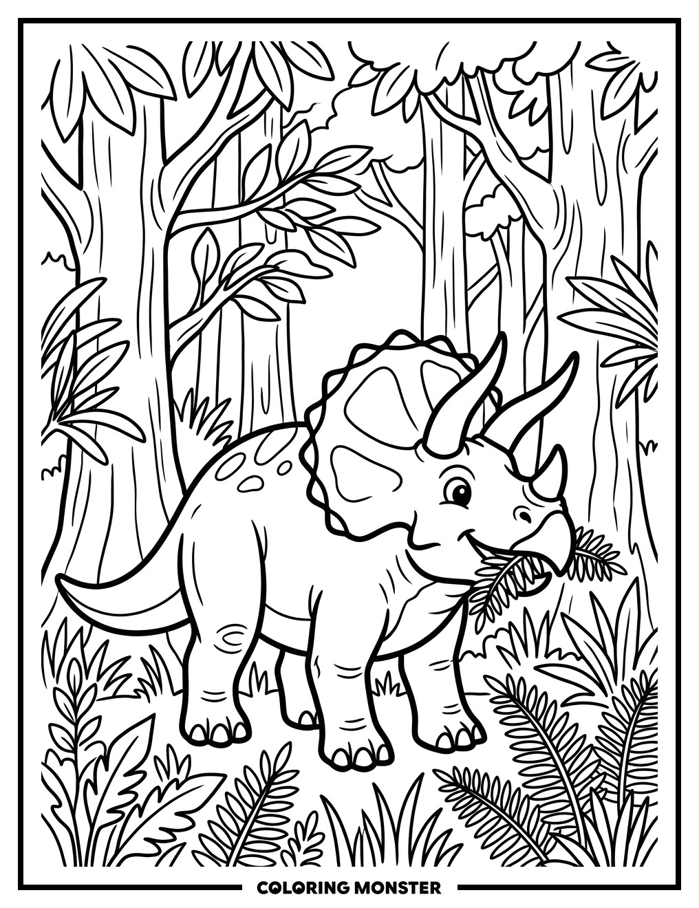 Triceratops in Prehistoric Forest Coloring Page