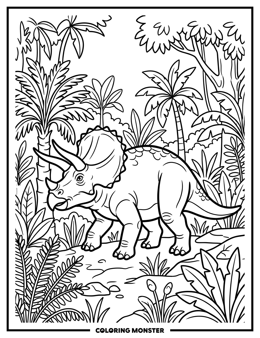 Triceratops in Prehistoric Jungle Coloring Page