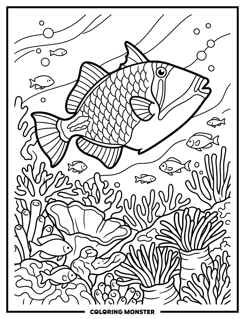 Triggerfish and Coral Reef Coloring Page