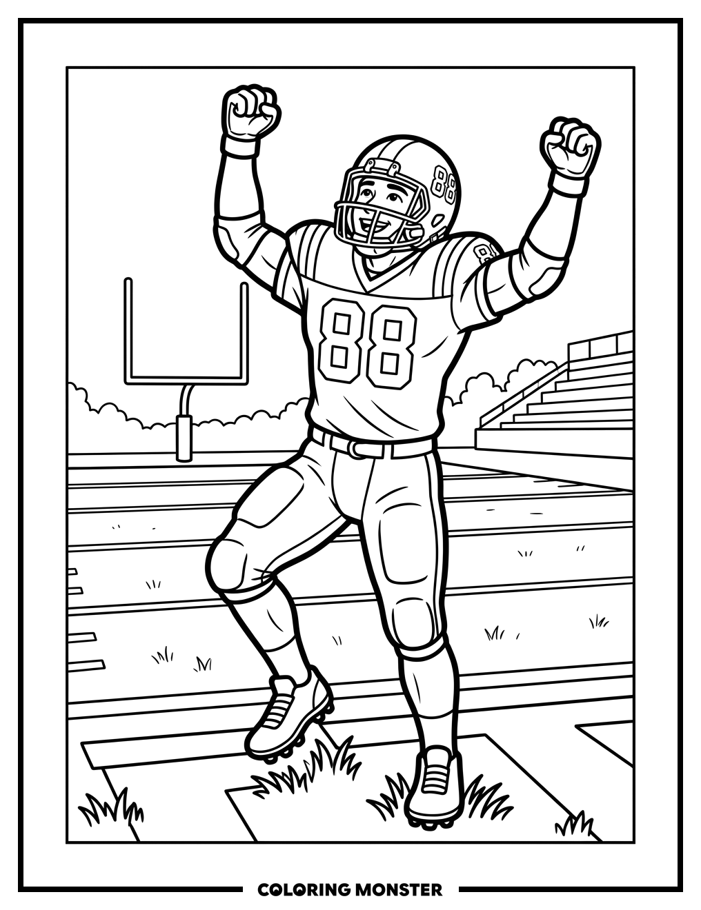 Triumphant Football Player Scores Touchdown Coloring Page