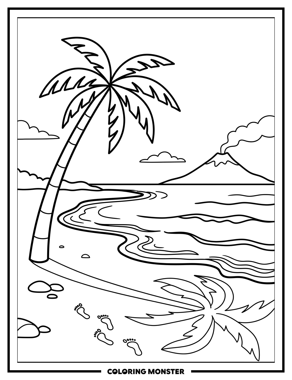 Tropical Beach With Palm Trees Coloring Page