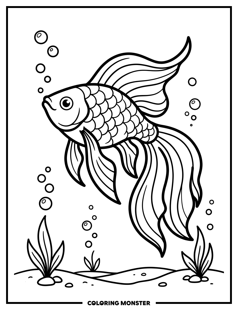 Tropical Fish in Blue Water Coloring Page