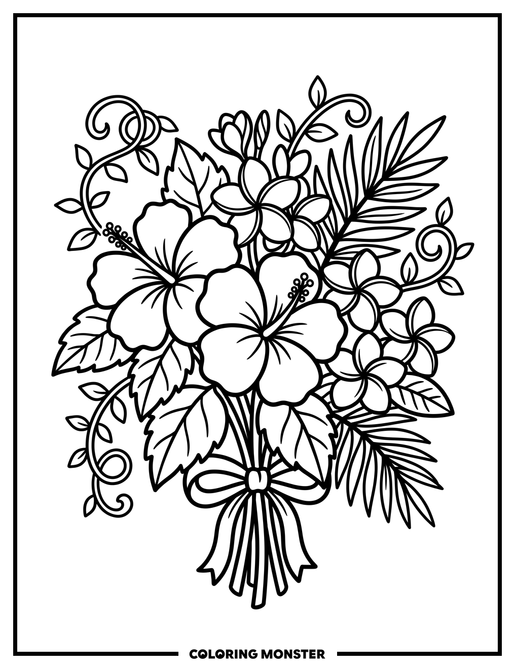 Tropical Flower Bouquet Coloring Page